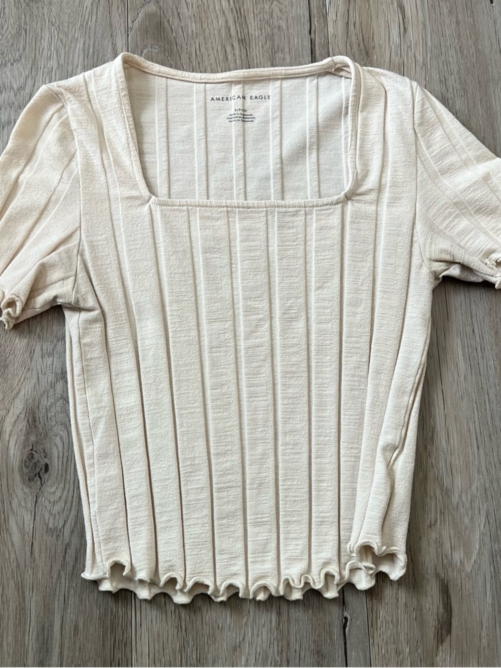 American Eagle Outfitters Cream Ribbed Square-Neck Crop Top